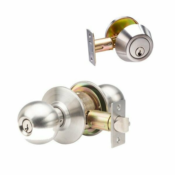 Trans Atlantic Co. Satin SS Commercial Cylindrical Entry Door Knob W/ Double Cylinder Deadbolt Combo Pack DL-SVB53DB260-US32D